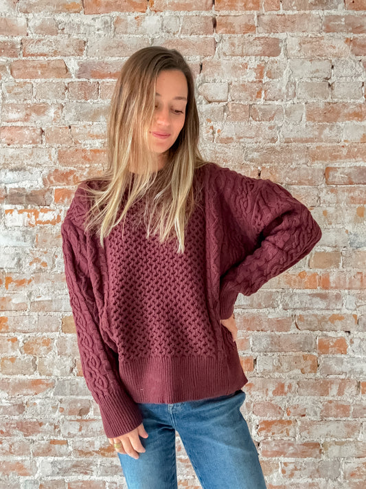 chocolate brown cable knit sweater