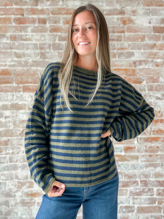 Piper Pullover Sweater in Navy Stripe