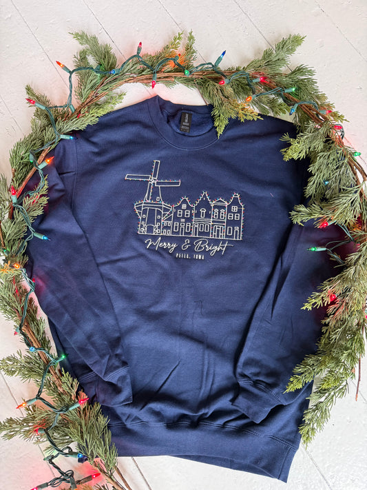 Merry & Bright Pella, IA Crewneck : Navy
