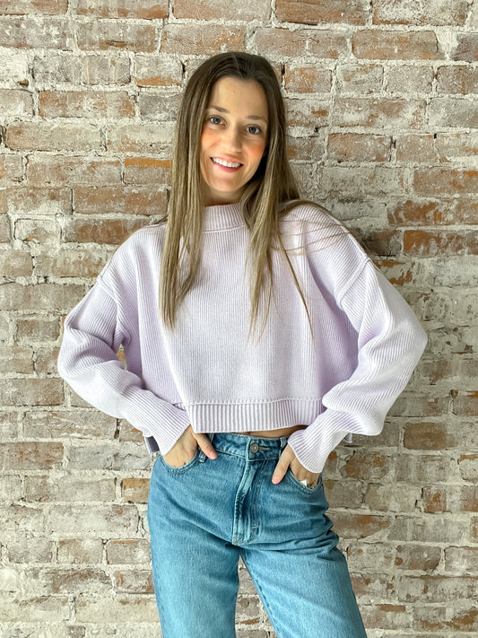 Free People: Easy Street Crop Pullover in Lavender