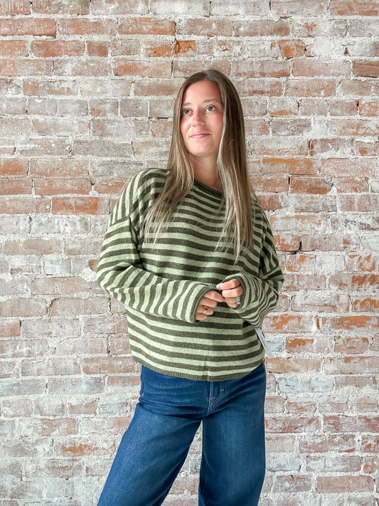 Piper Pullover Sweater in Olive Stripe