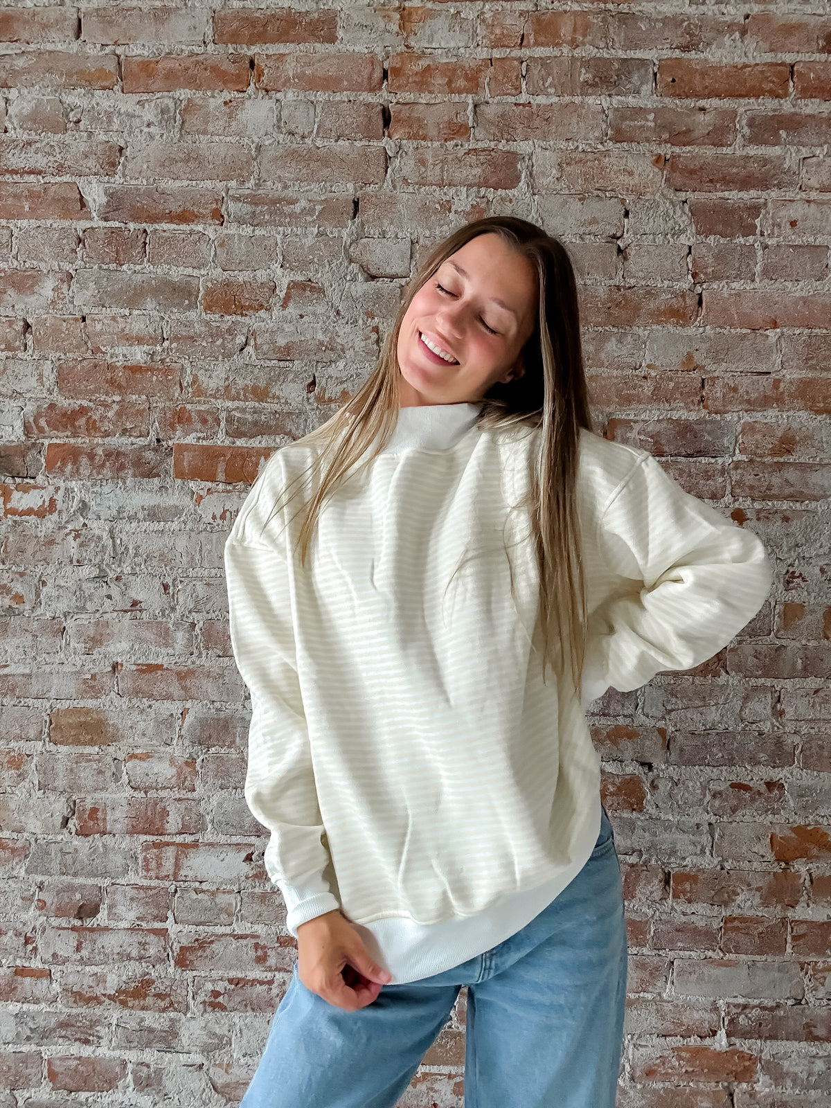 Mock Neck Sweatshirt : Yellow Stripe