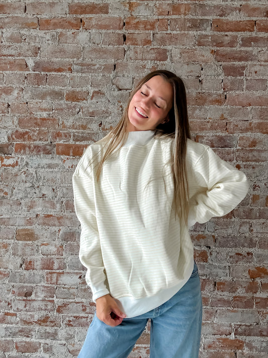 Mock Neck Sweatshirt : Yellow Stripe