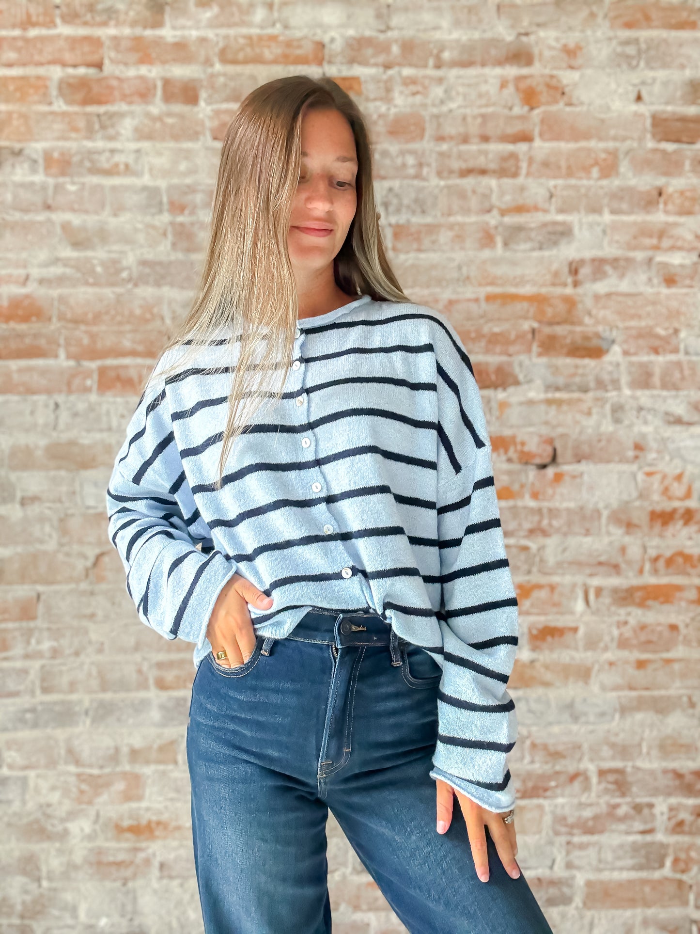 Piper Cardigan : Cabana Stripe in Blue
