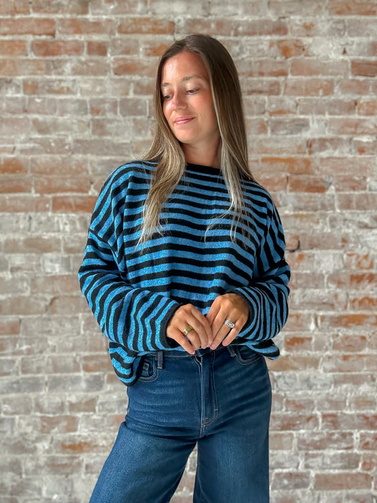 Piper Pullover Sweater in Blue Stripe