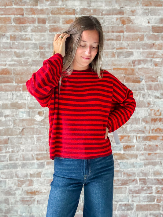 Piper Pullover Sweater in Red Stripe