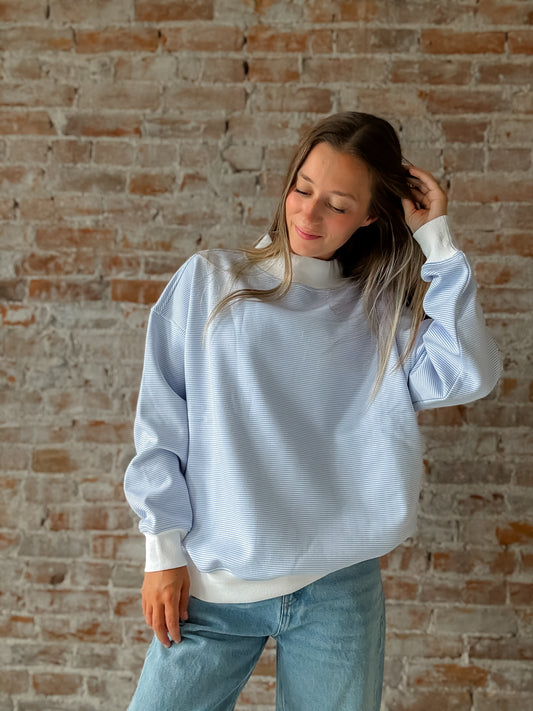 Mock Neck Sweatshirt : Blue Stripe