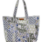 green and blue print tote bag