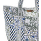 green and blue floral pattern tote