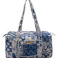 blue floral duffle bag