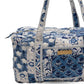 blue floral duffle bag