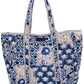blue patch work tote bag