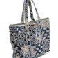 blue patch work tote bag