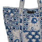blue patch work tote bag