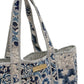 blue patch work tote bag