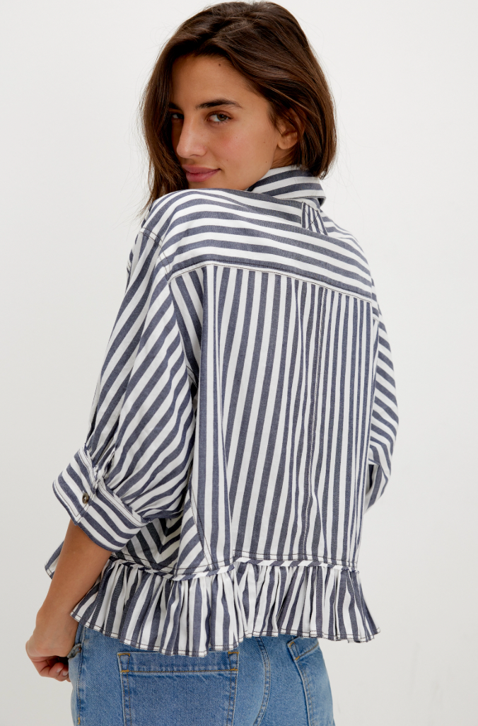 navy stripe peplum button top