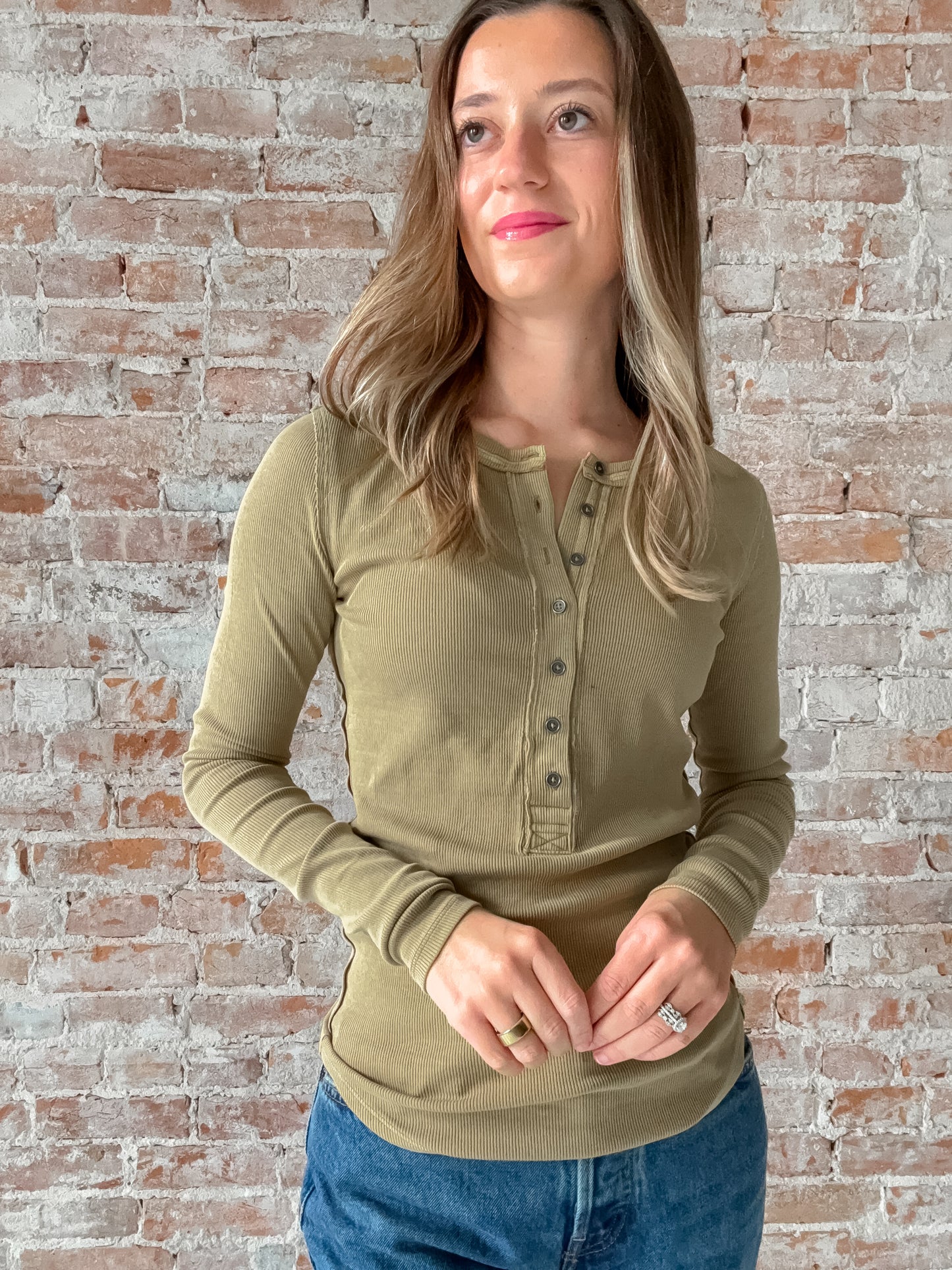 olive green henley long sleeve