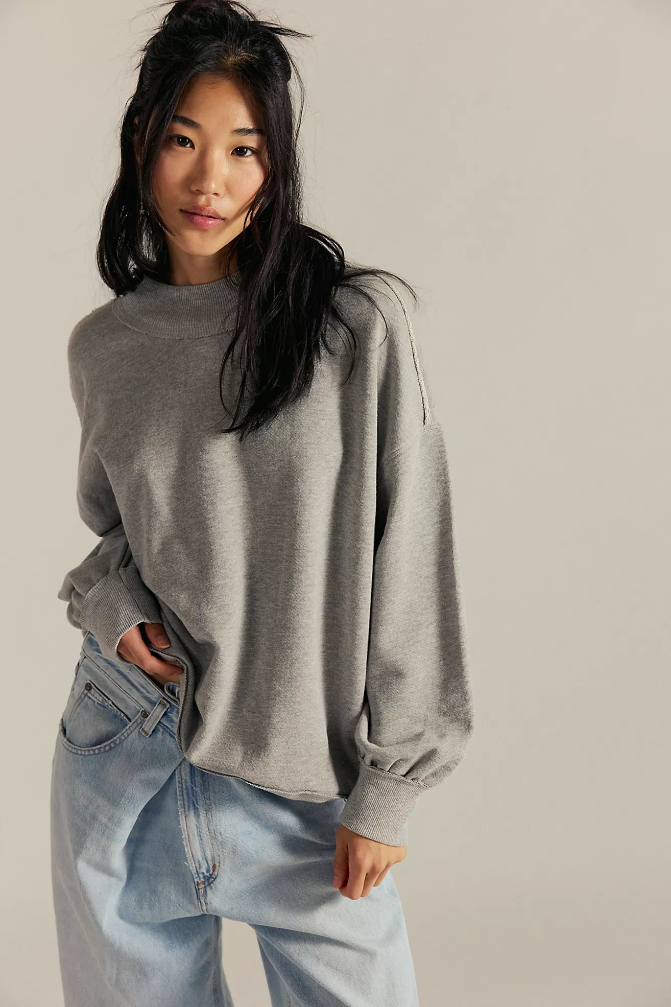 heather grey mock neck sweatshirt