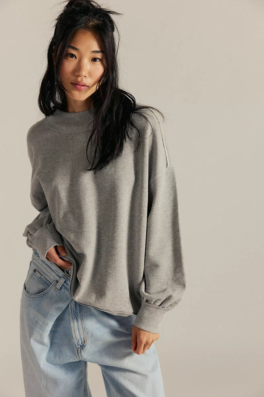 heather grey mock neck sweatshirt