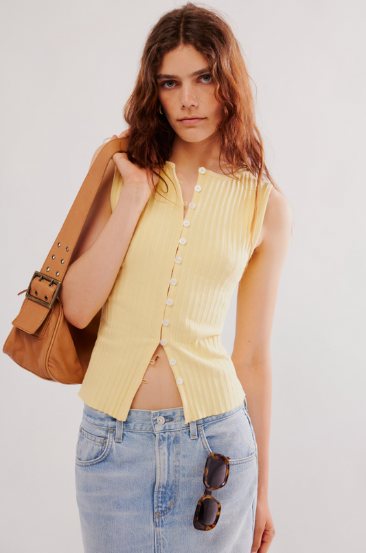 Free People : Tilly Vest in Mellow Yellow