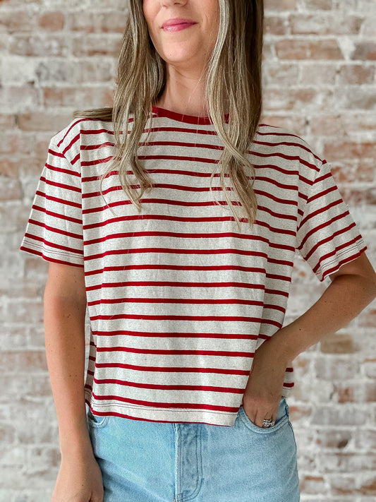 Essential Stripe Tee in Red