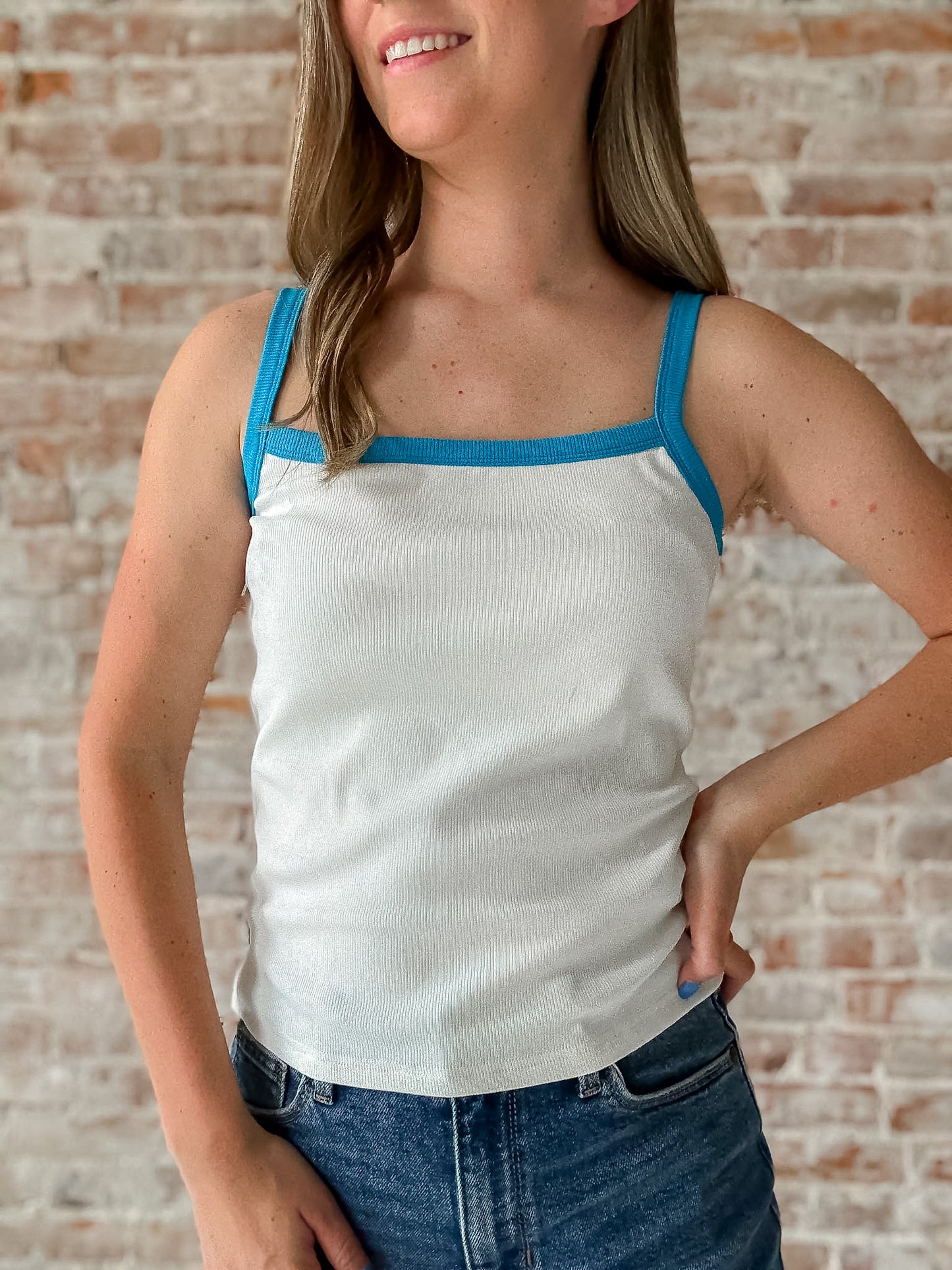 Lheane Tank in White/Teal