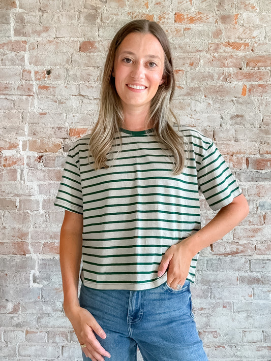 Essential Stripe Tee in Green