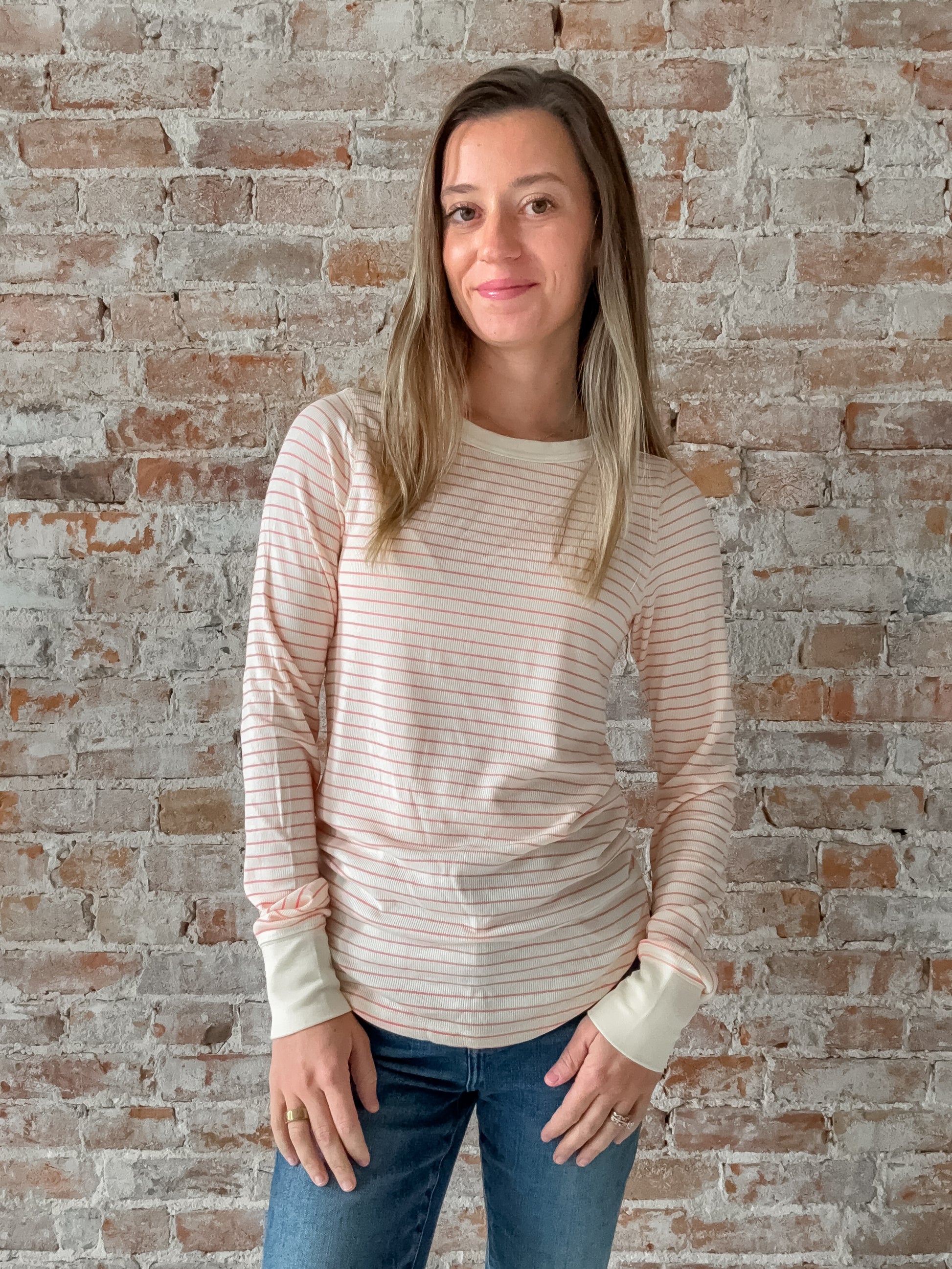 pink stripe long sleeve top