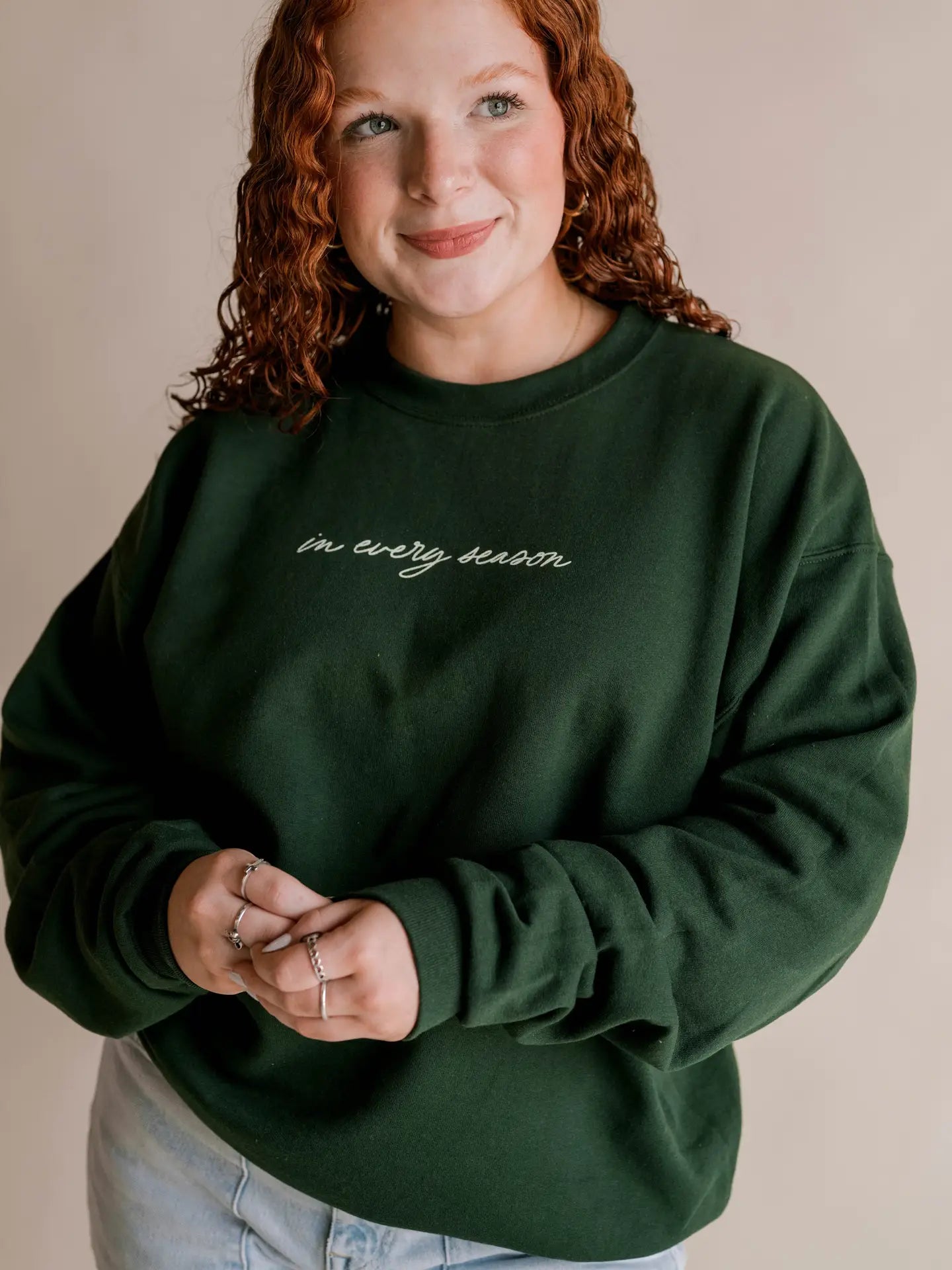 "in every season" graphic crewneck sweatshirt