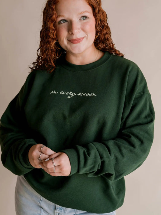 "in every season" graphic crewneck sweatshirt