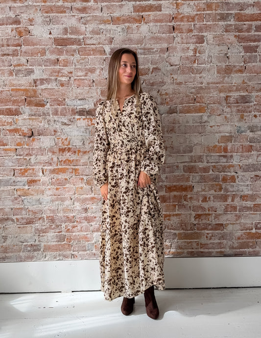 cream and brown floral maxi dress