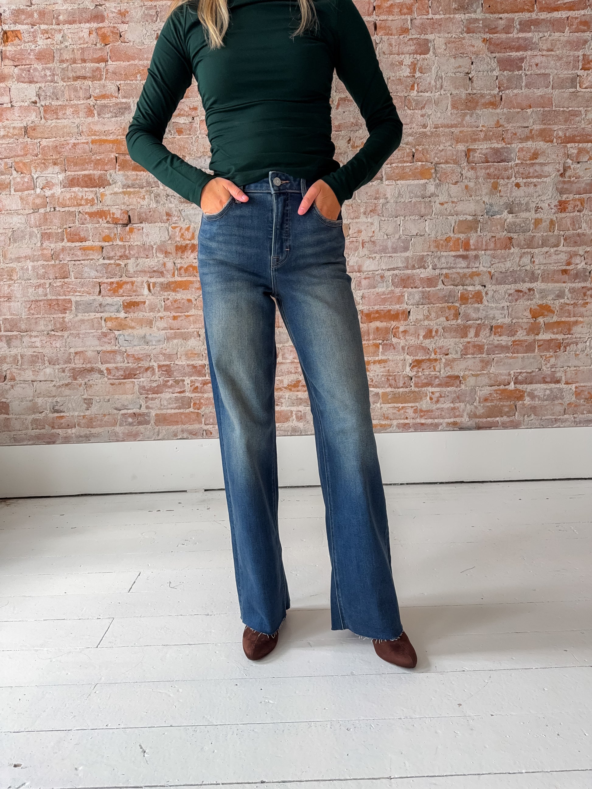 dark wash wide straight leg jeans