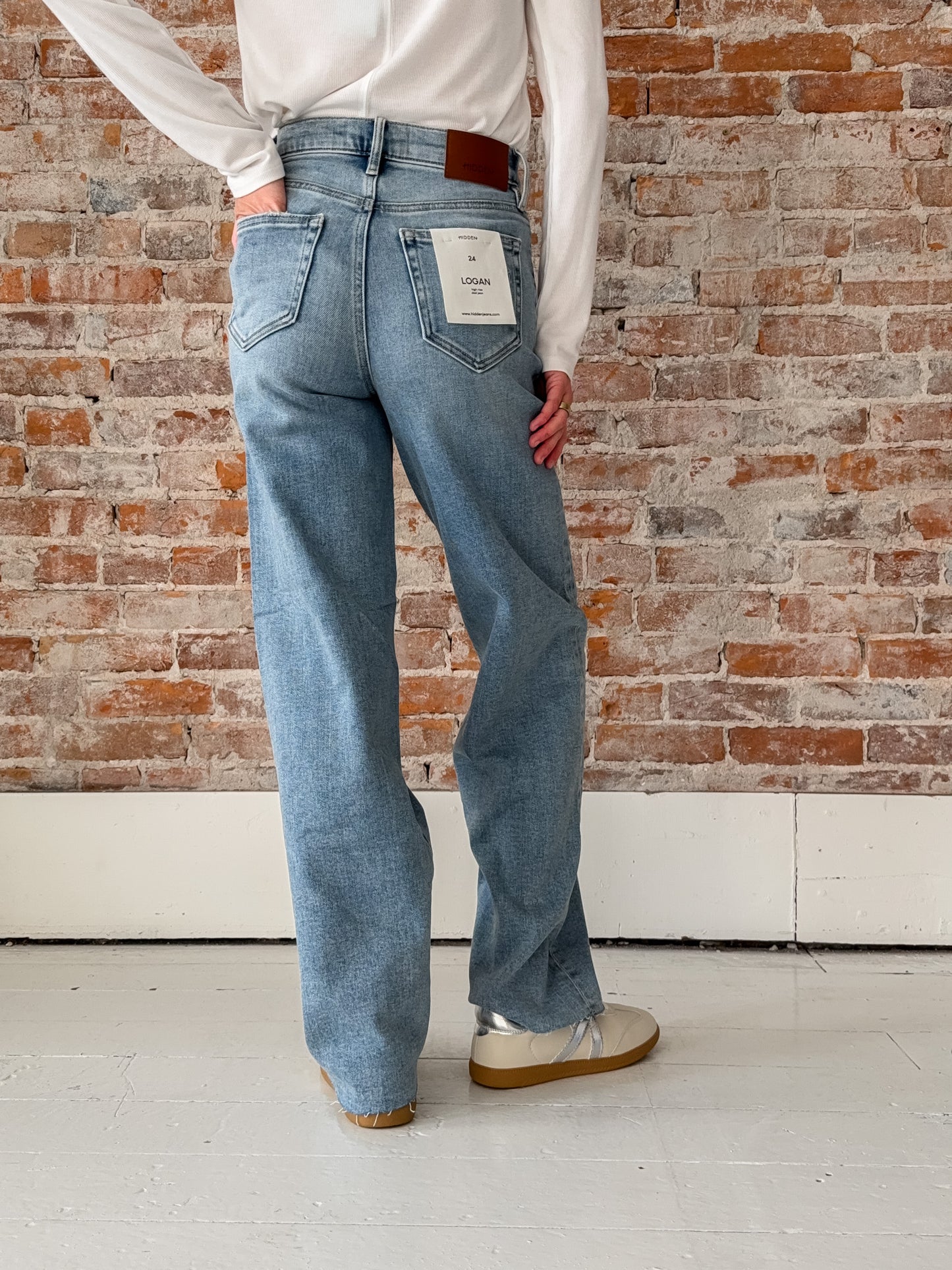 medium wash wide leg jeans