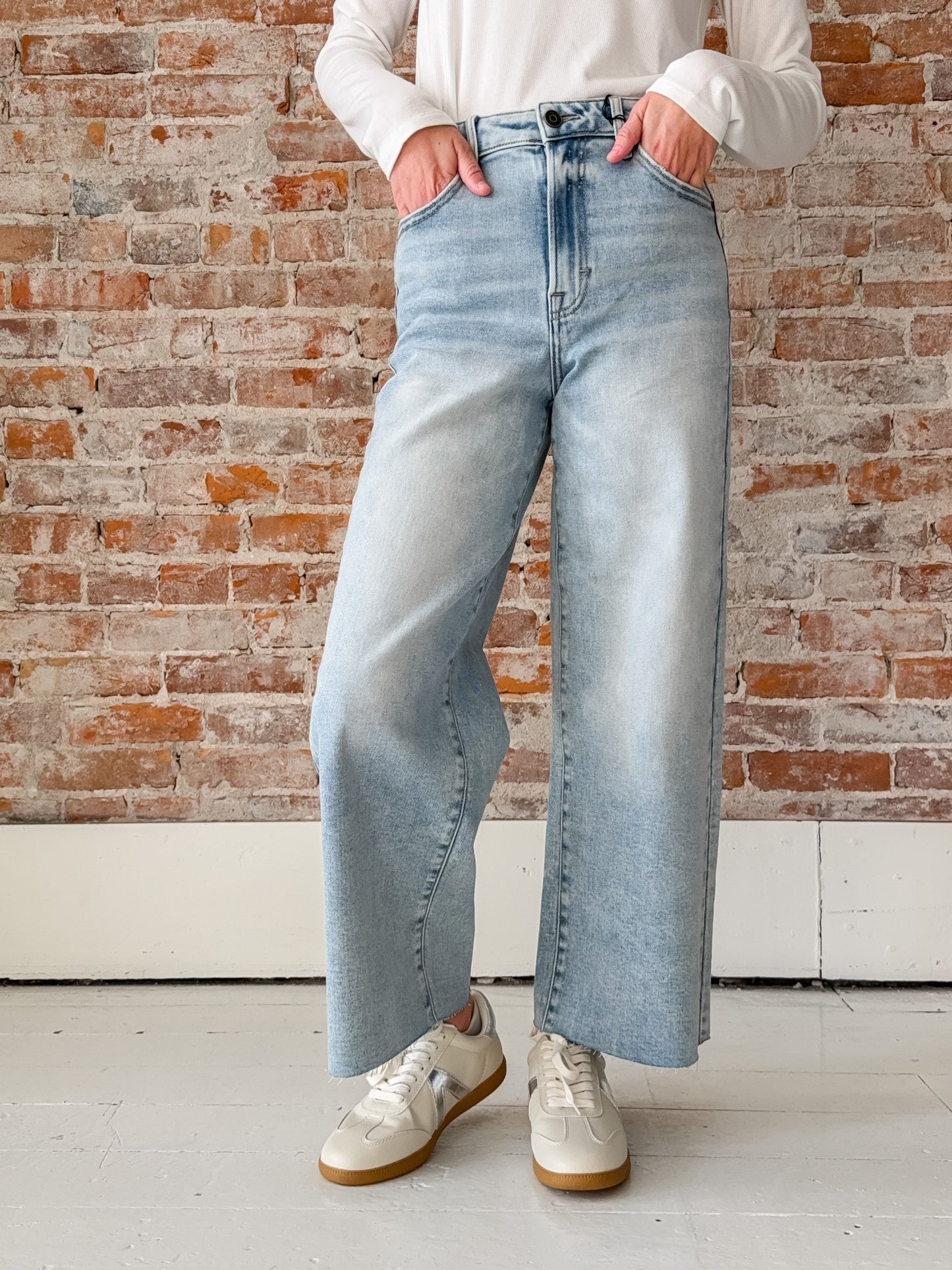 light wash wide leg jeans