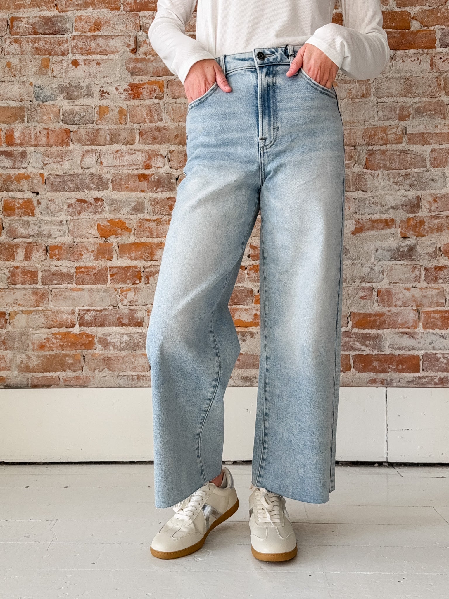 light wash wide leg jeans