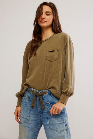 Free People: Fade Into You Top in Military Olive