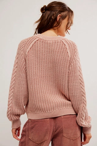 Free People: Frankie Cable Knit Sweater in Misty Rose