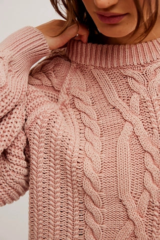 Free People: Frankie Cable Knit Sweater in Misty Rose