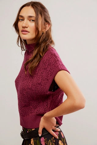 Free People: Vickie Mock Neck in Red Plum