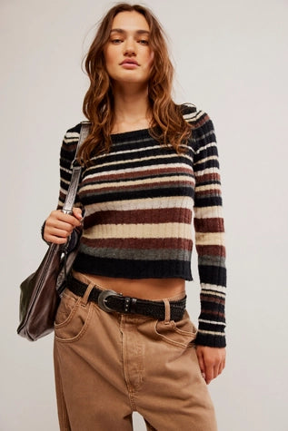 Free People: Lumen Stripe Pullover in Black Combo