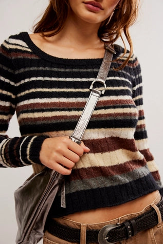 Free People: Lumen Stripe Pullover in Black Combo