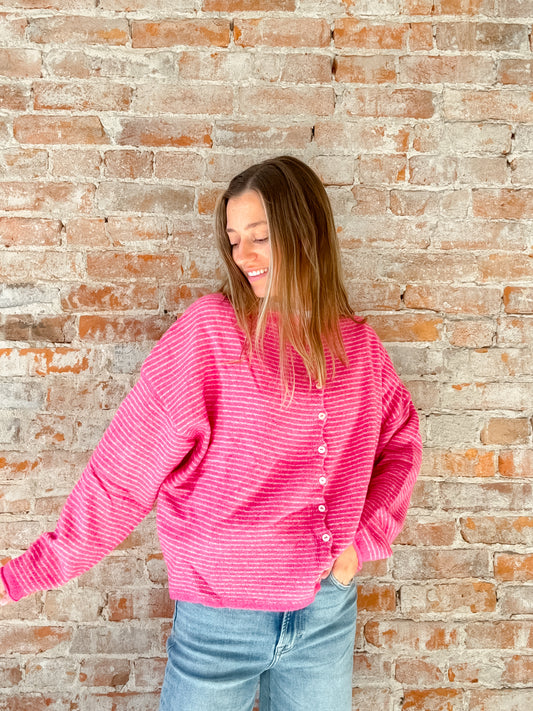 pink stripe cardigan