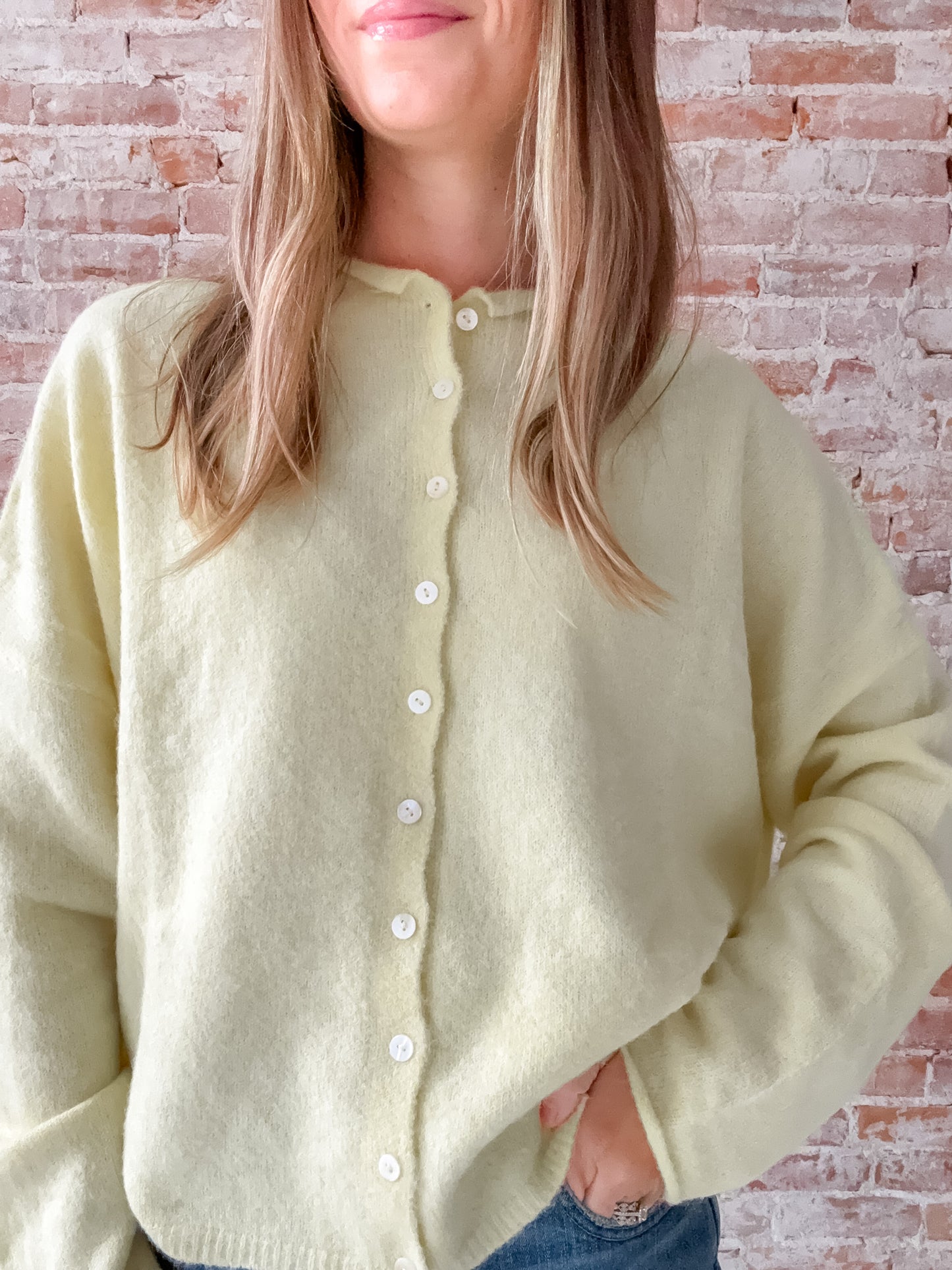 yellow button cardigan