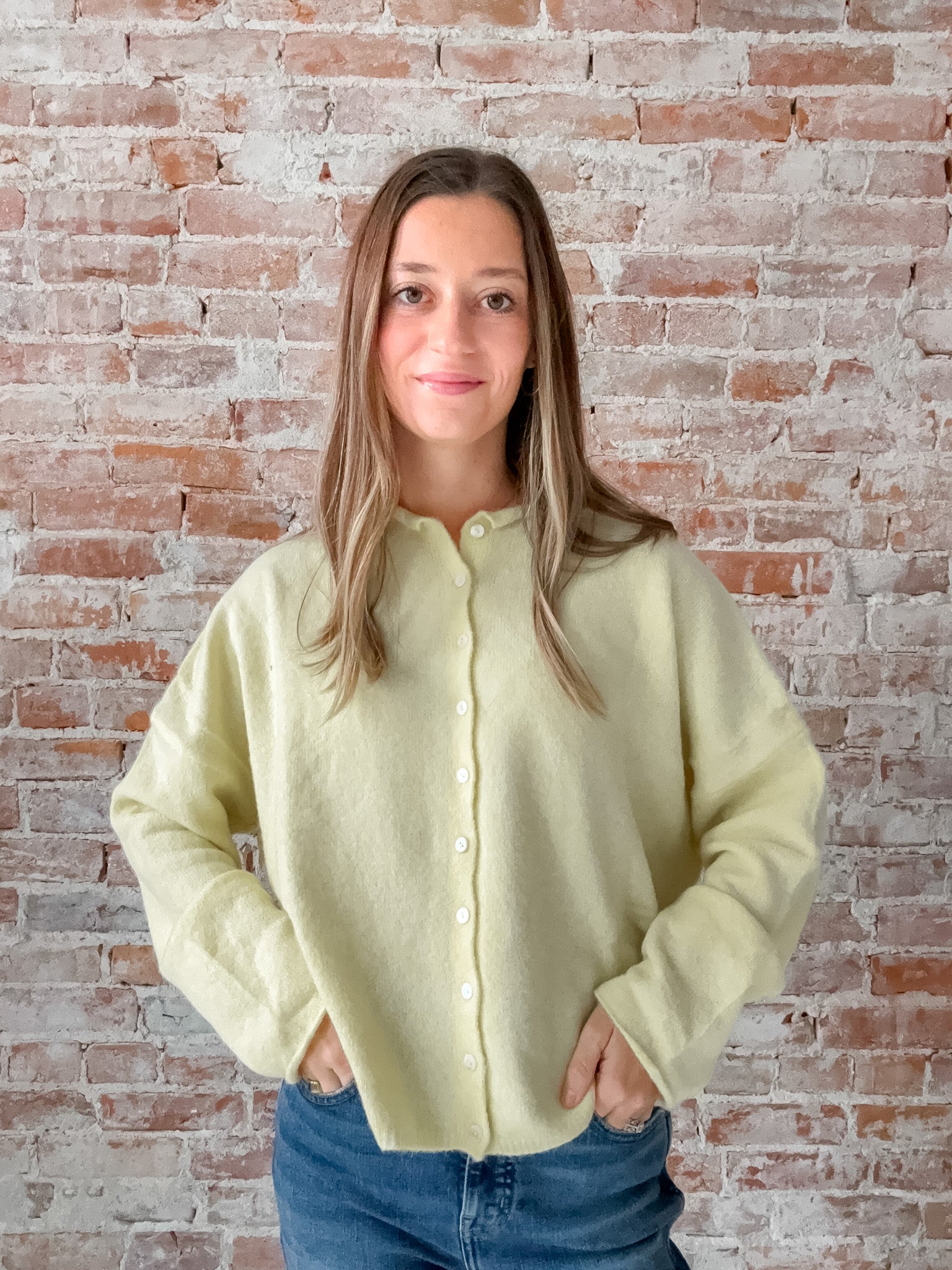 yellow button cardigan