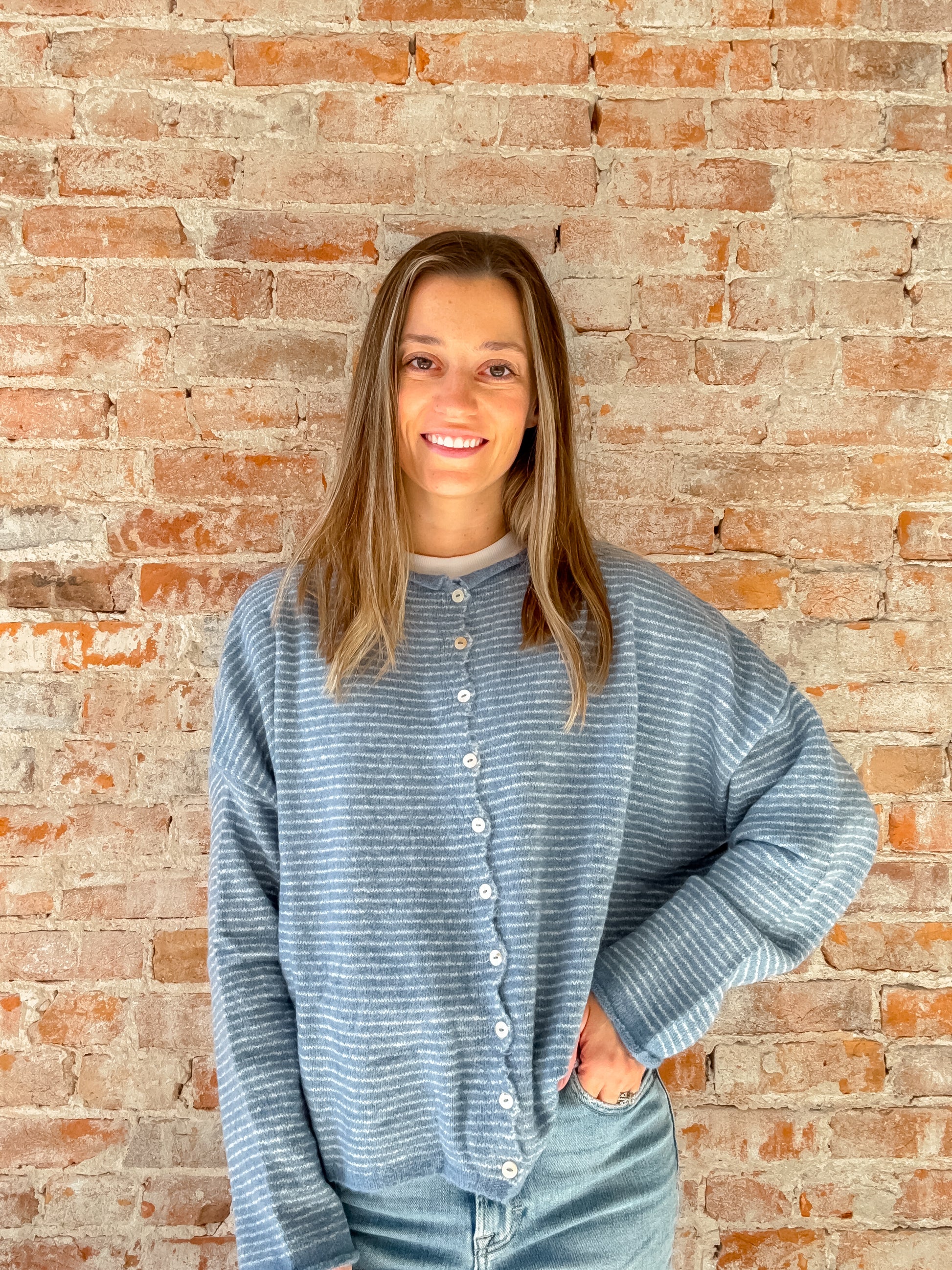 blue stripe cardigan