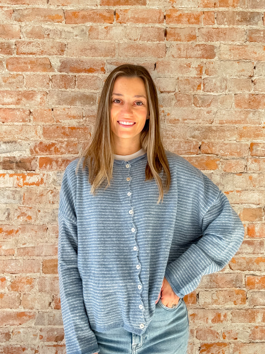 blue stripe cardigan