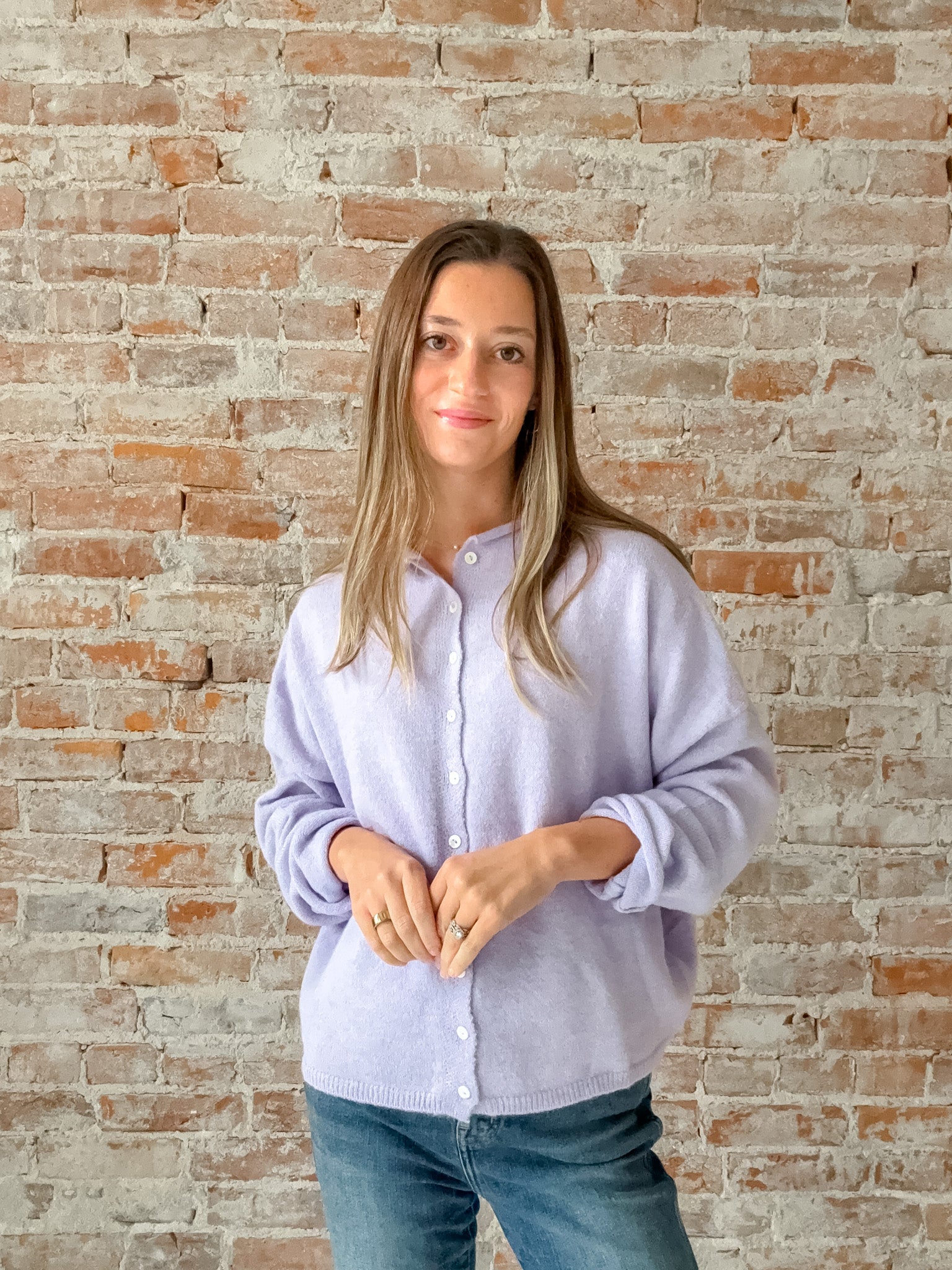 lavender button cardigan
