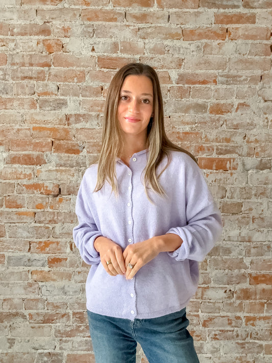 lavender button cardigan