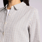 cream button down blouse with navy and camel vertical striping