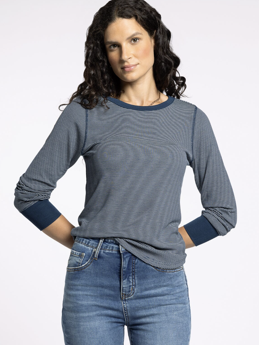 Stacey Top : Navy/Ivory Stripe